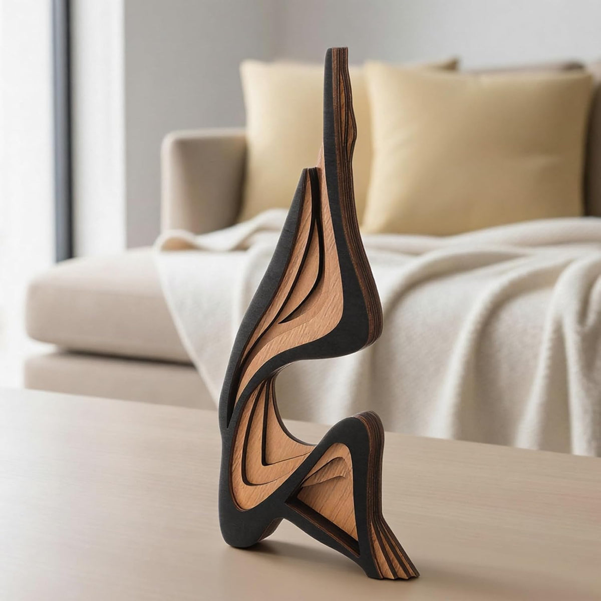 Fumete Mid-Century Modern Wood Abstract Sculpture Wooden Curved Art