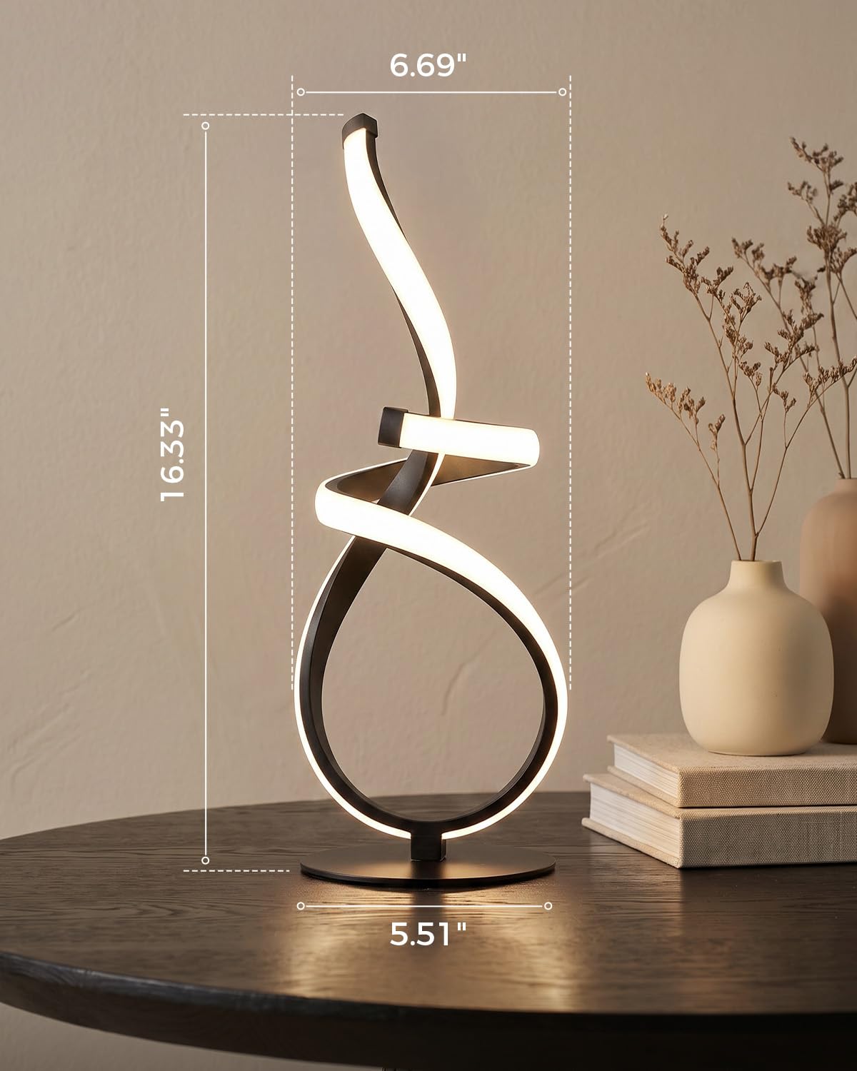 Gold Cool Table Lamps Set of 2, Modern LED Spiral Desk Lights
