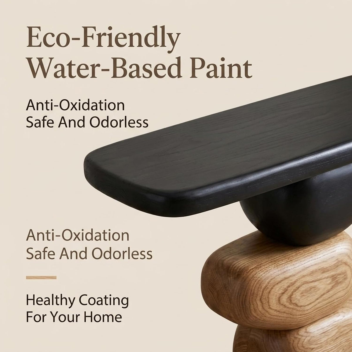 Entryway Console Table, Solid Wood, Cobblestone Round