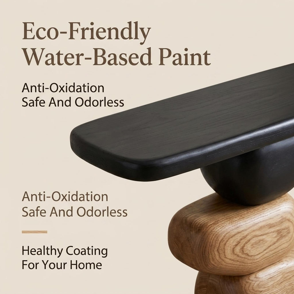 Entryway Console Table, Solid Wood, Cobblestone Round