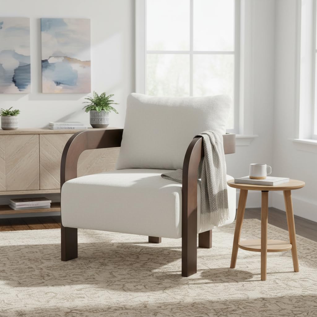 Merax Modern Upholstered Accent Chair, Armchair for Living Room, Beige