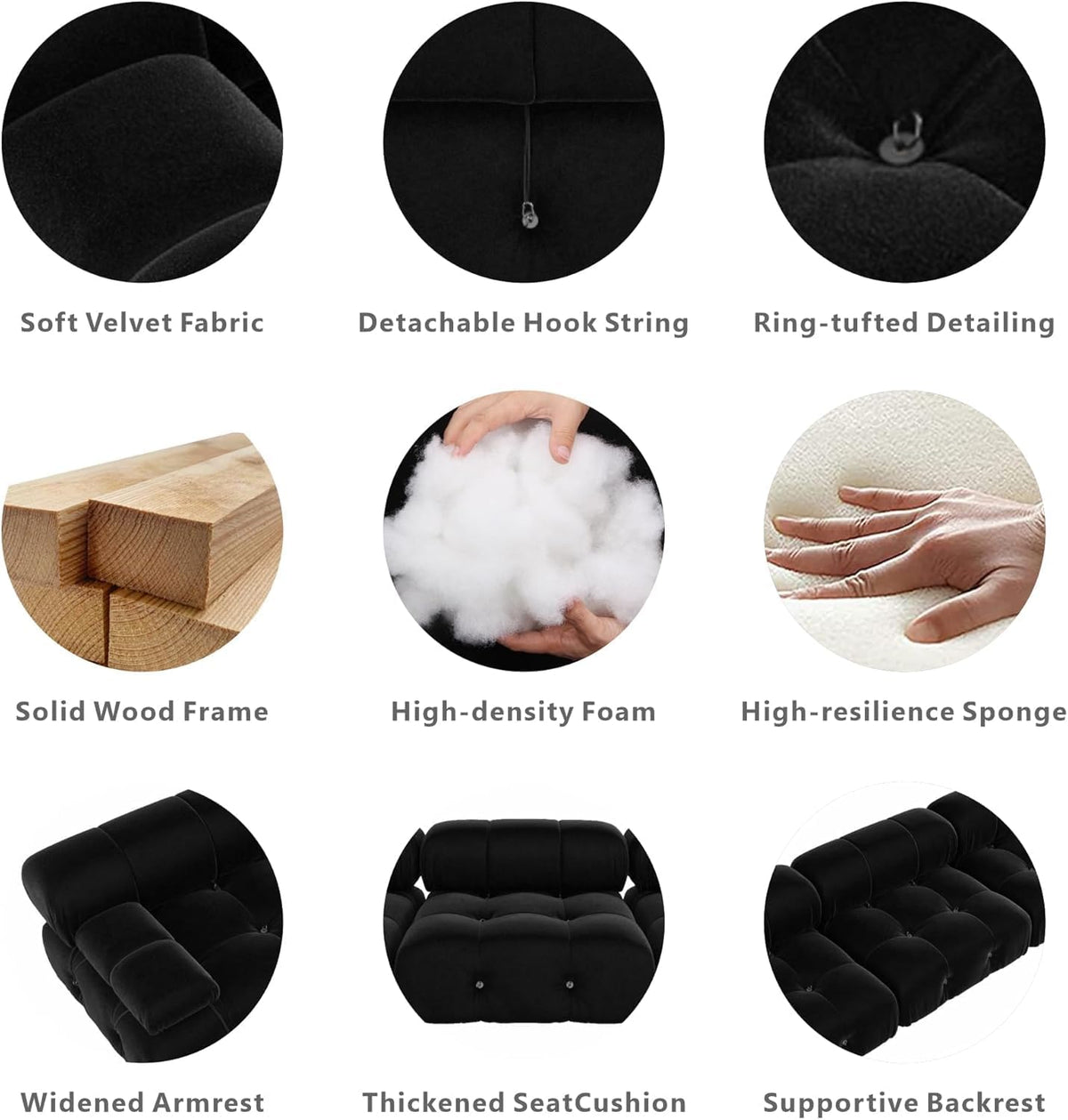 JACH Black Modular Sectional Sofa