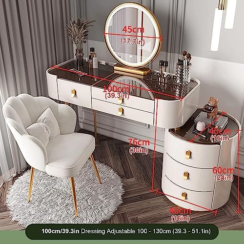 Solid Wood Lighted Vanity Desk with Glass Top & Chair