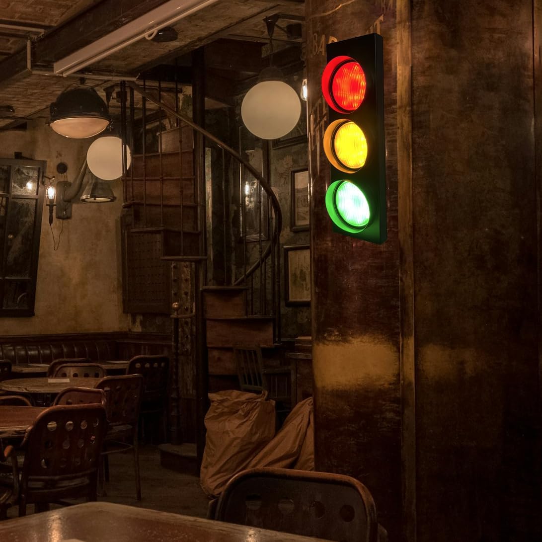 Vintage Traffic Light Wall Sconce LED Industrial Decor Lamp With Remote Plug In