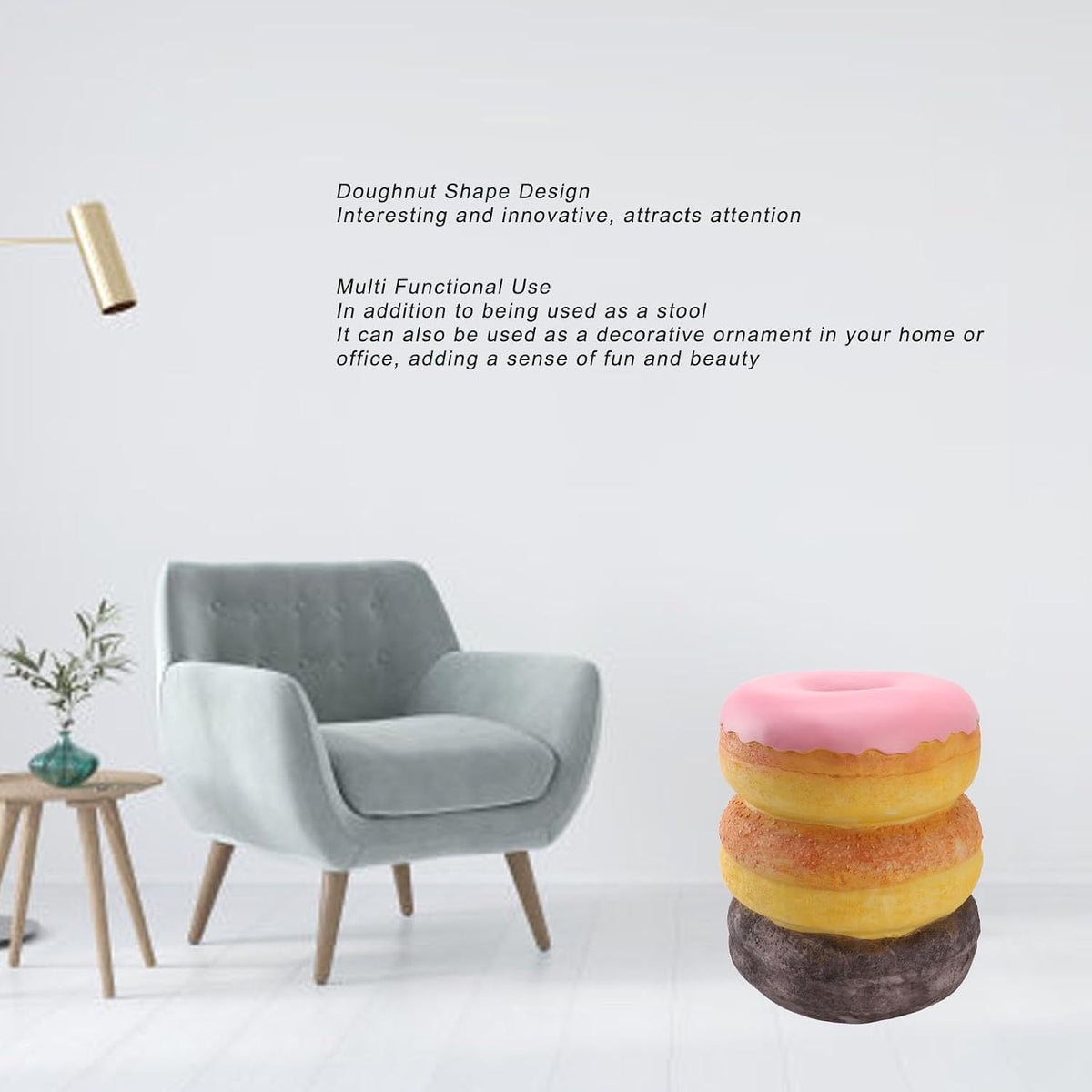 Shoe Changing Stool, Decorative Donut Shape Simulated Food Stool for Hallway Dorm Room Office