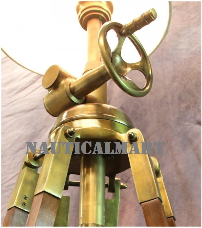Royal Marine Lamp Huge Tripod Floor Lamp Antique Brass with Wooden Base (Shade Not