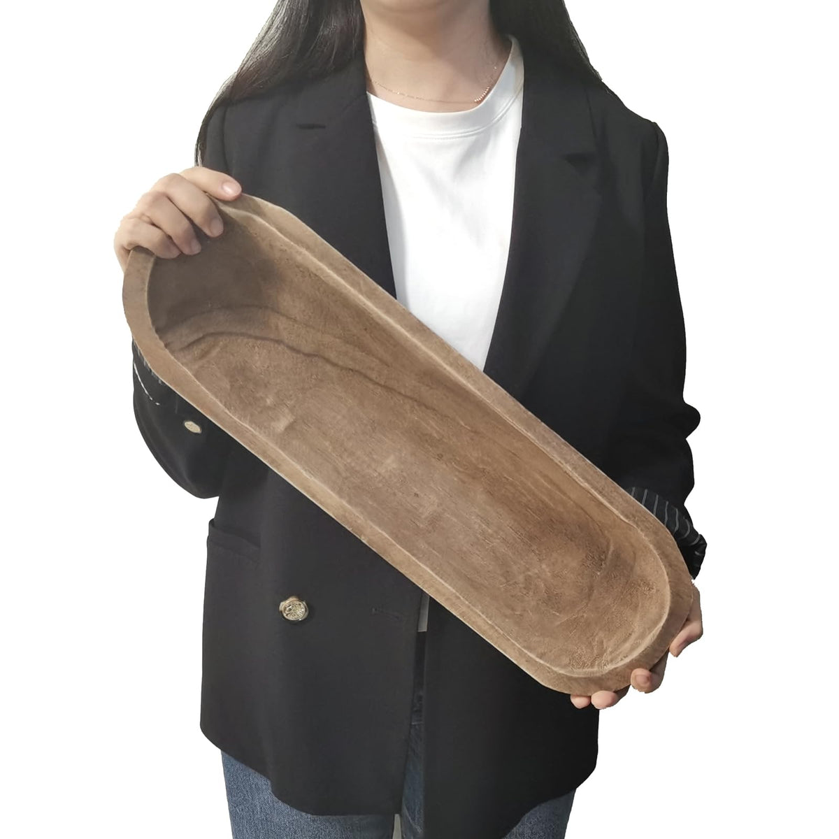 Hand-Carved Wooden Dough Bowl Centerpiece