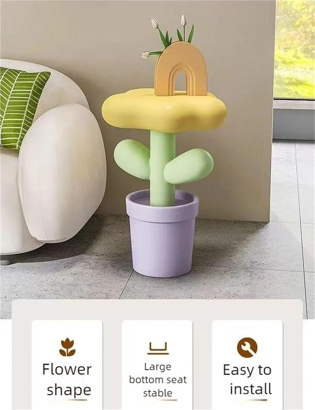 Tulip Flower Pot Resin Side Table, Modern Small Coffee Table for Living Room, Sofa End Table for Bedroom, Balcony Decor Furniture(Yellow)