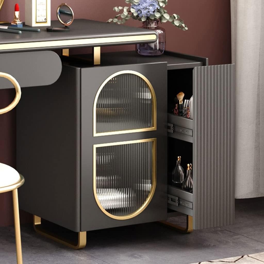 110 cm Retractable Vanity Desk with Dimmable Mirror