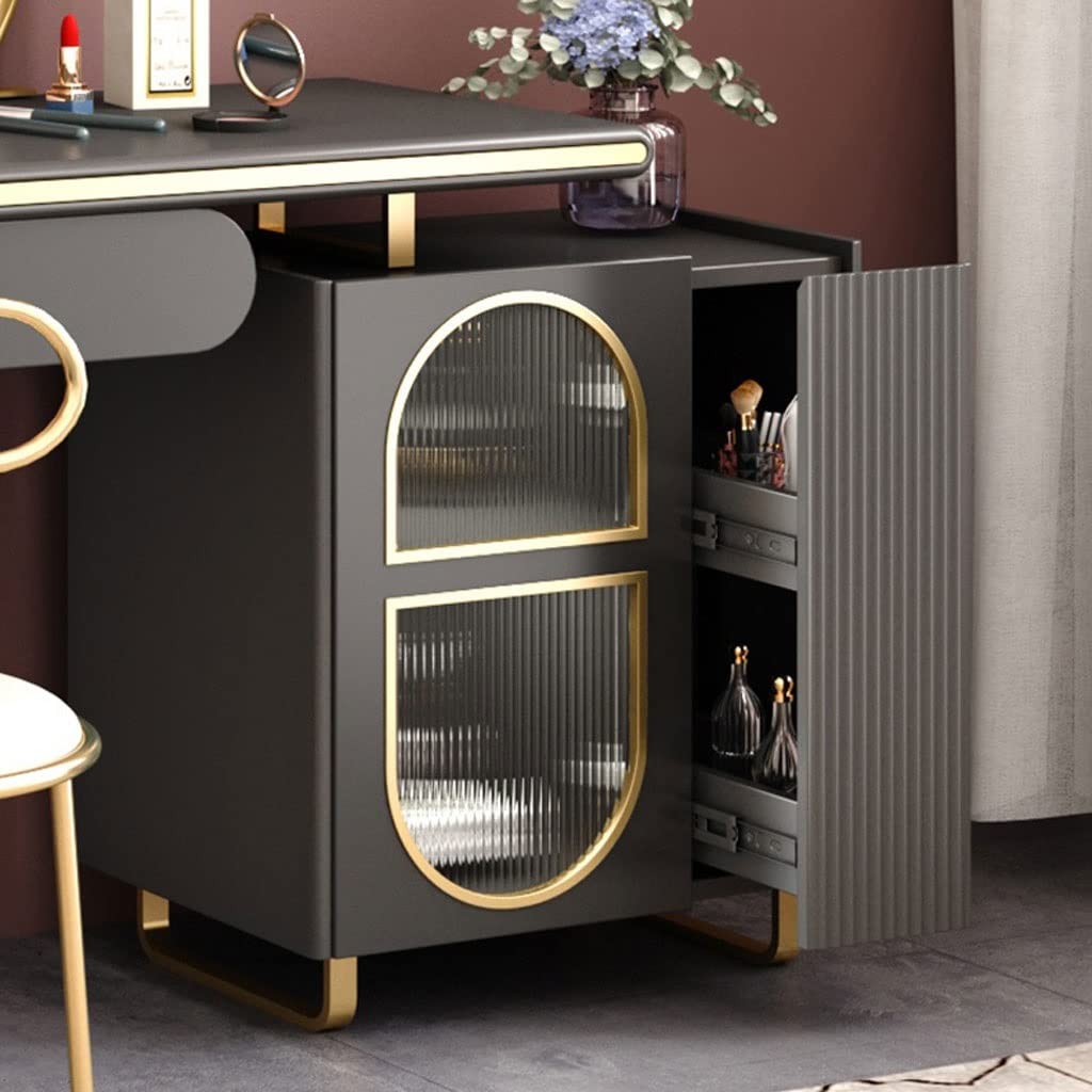 110 cm Retractable Vanity Desk with Dimmable Mirror