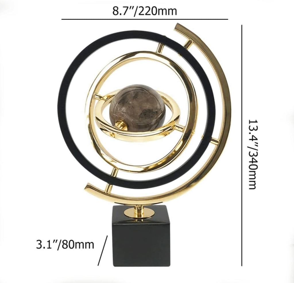 Abstract Metal Globe Sculpture Decor, Modern Black and Gold