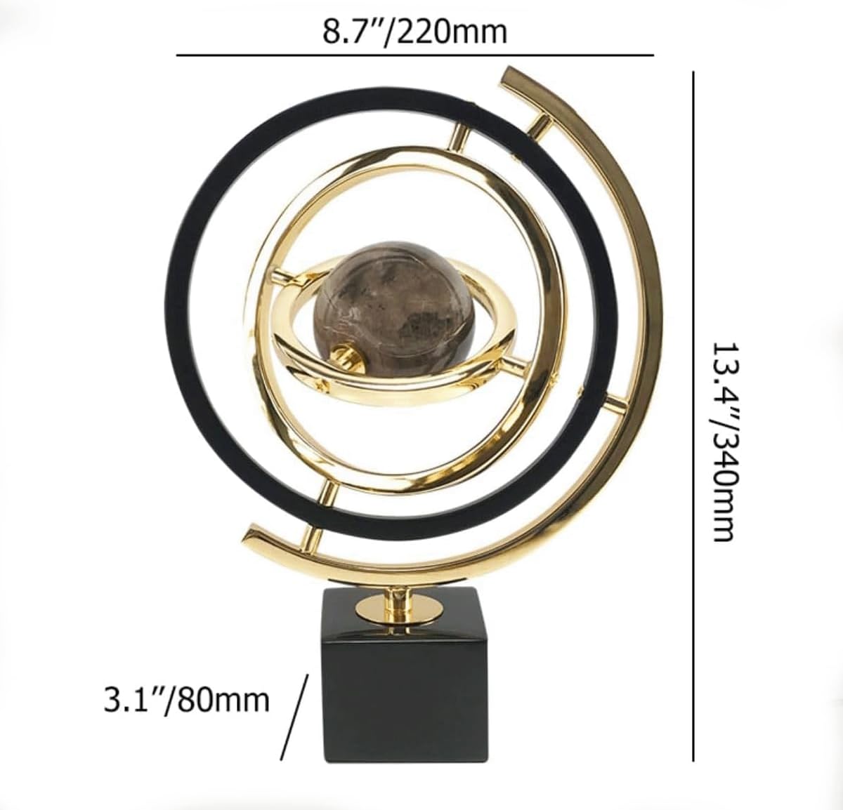 Abstract Metal Globe Sculpture Decor, Modern Black and Gold