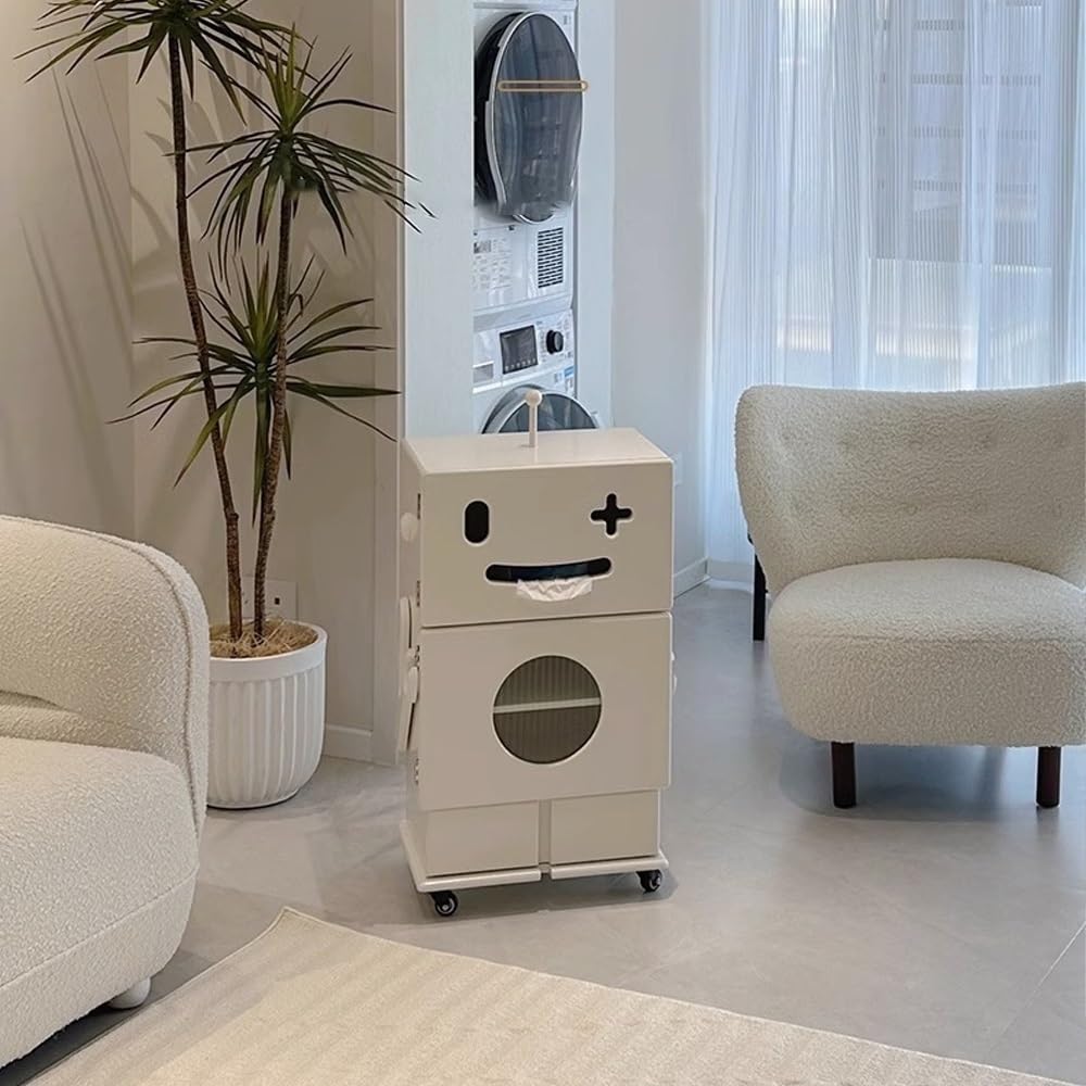 Robot Shaped Storage Cabinet for Bedroom or Living Room, Cute Accent Furniture with 3-Tier Storage, Display Shelf, Creative Special Nightstand or Side Table(Yellow)