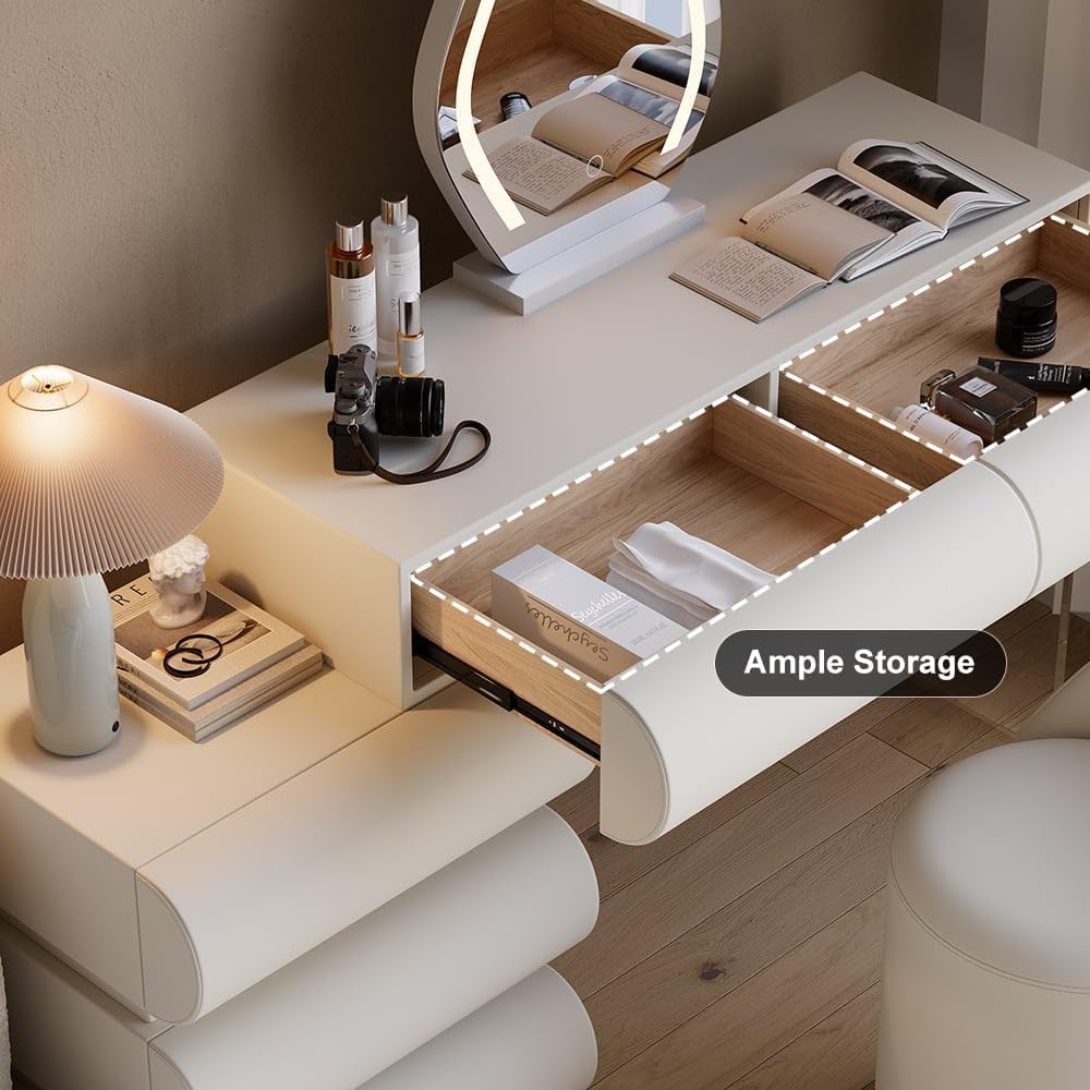 White Faux-Leather Six-Drawer Dresser