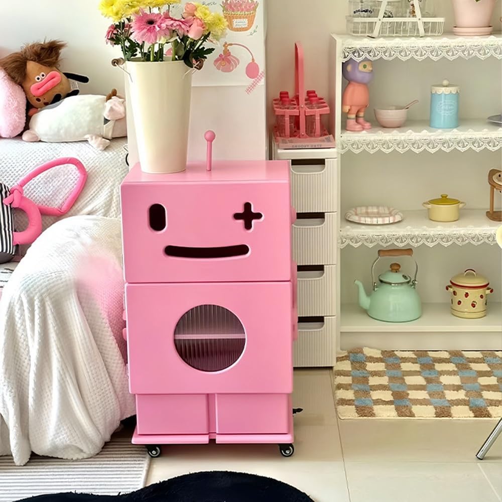 Robot Shaped Storage Cabinet for Bedroom or Living Room, Cute Accent Furniture with 3-Tier Storage, Display Shelf, Creative Special Nightstand or Side Table(Yellow)