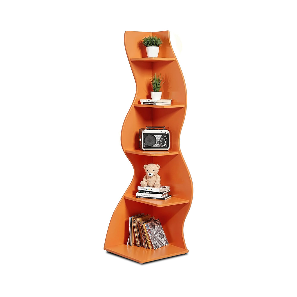 Bookcase Freestanding 71.3" Modern Book Case Display Shelf Tall Bookshelf with S-Shaped Pattern for Bedroom, Home Office, and Living Room, Black