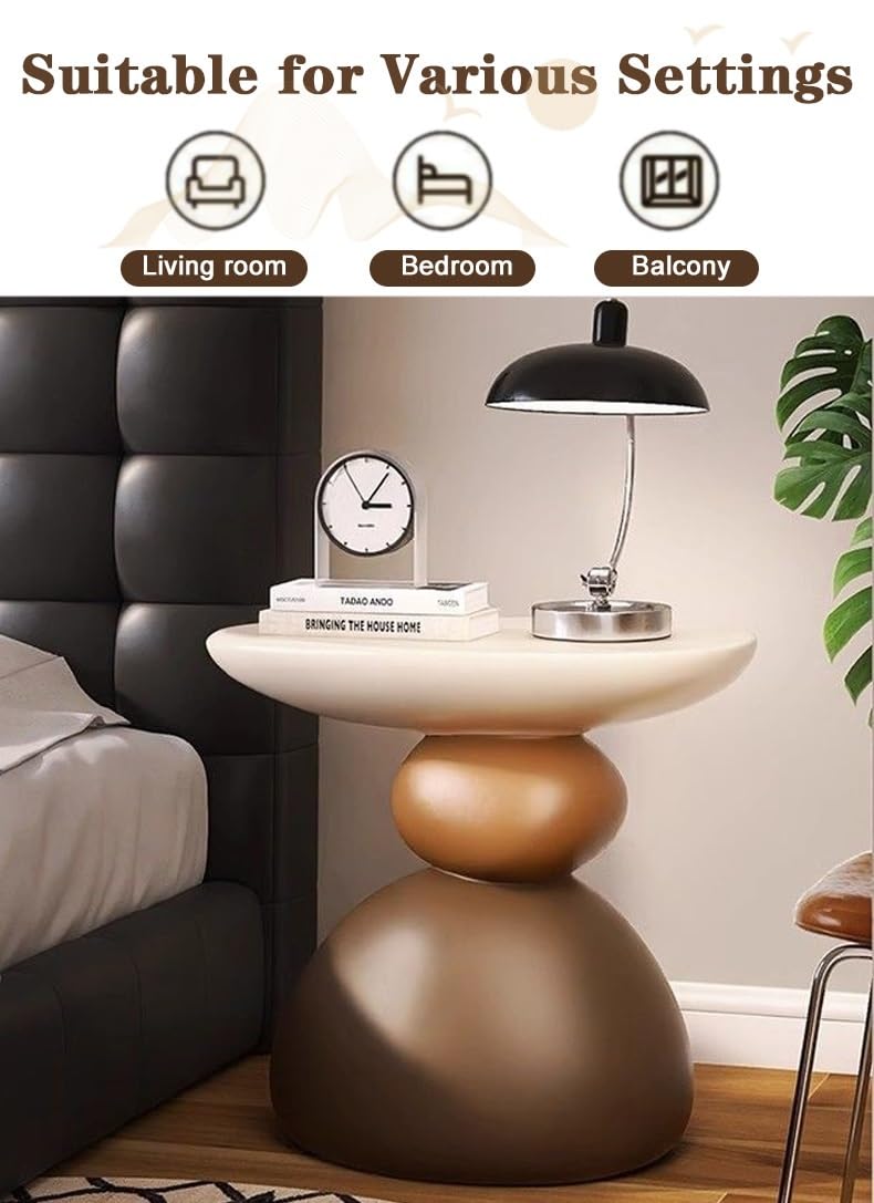 Decorative Stone Shape Side Table, Fiberglass End Table Nightstand, Round Accent Table for Bedroom, Living Room, Entryway, Decorative Living Room Table(Black,Large)
