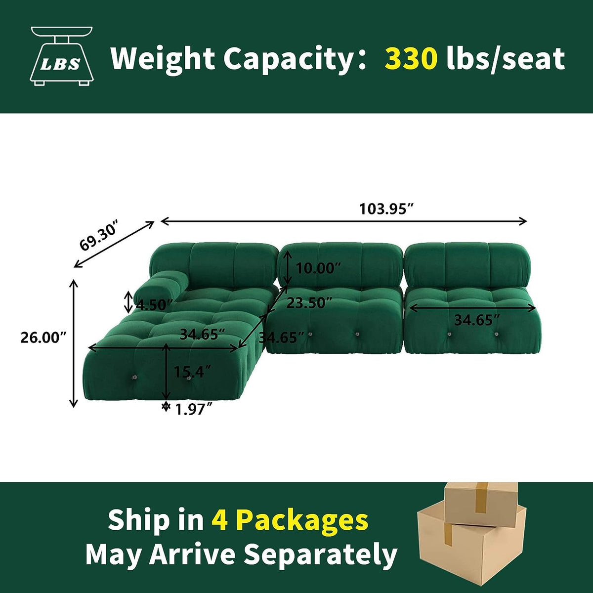 JACH Black Modular Sectional Sofa