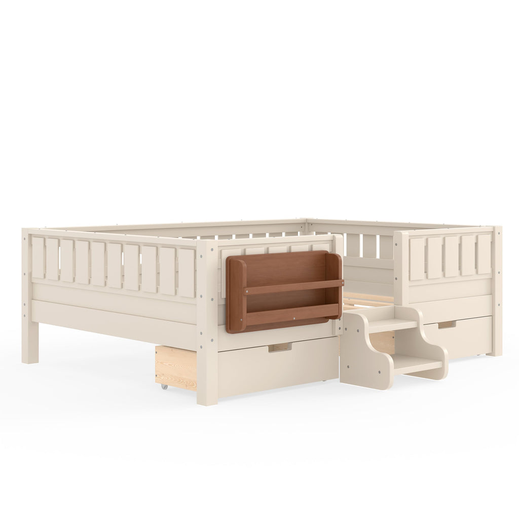 Montessori Bed with Stairs, Bookshelf & Storage Drawers