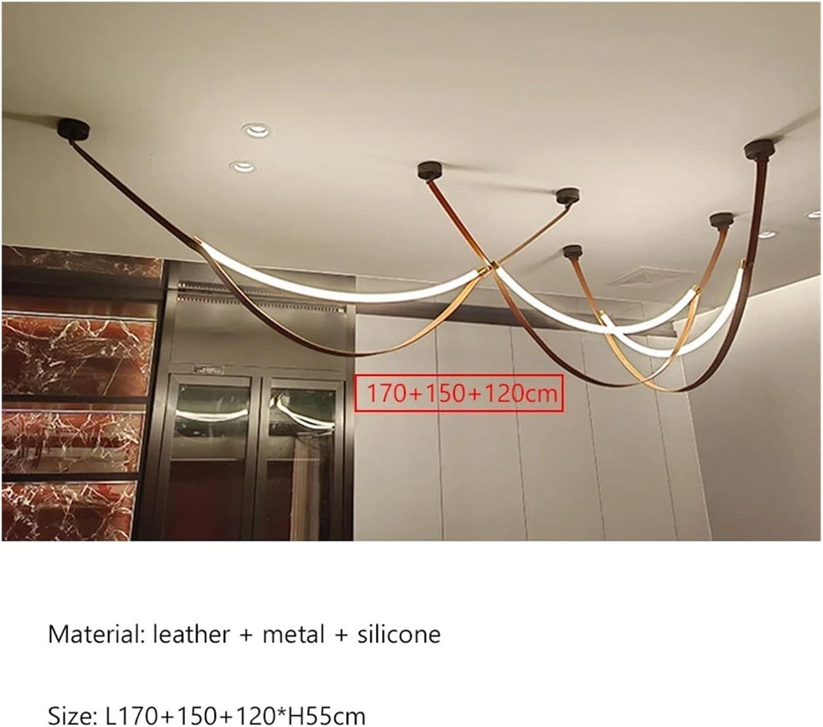 Leather Nordic Modern Hanging Pendant Lamp Minimalist Line Design Led Light Home