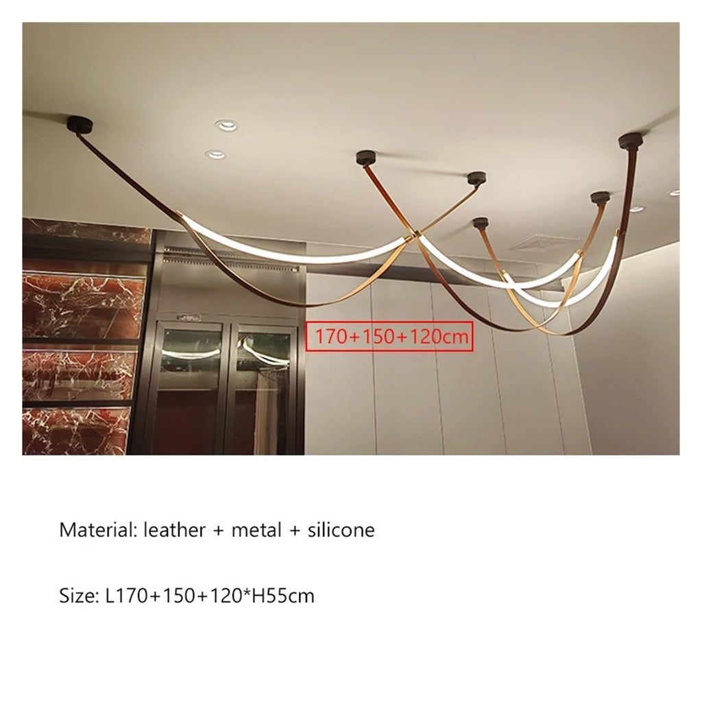 Leather Nordic Modern Hanging Pendant Lamp Minimalist Line Design Led Light Home