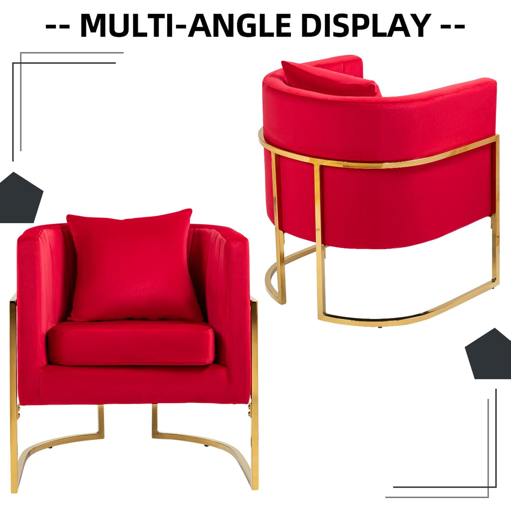 Velvet Barrel Accent Chair with Pillow