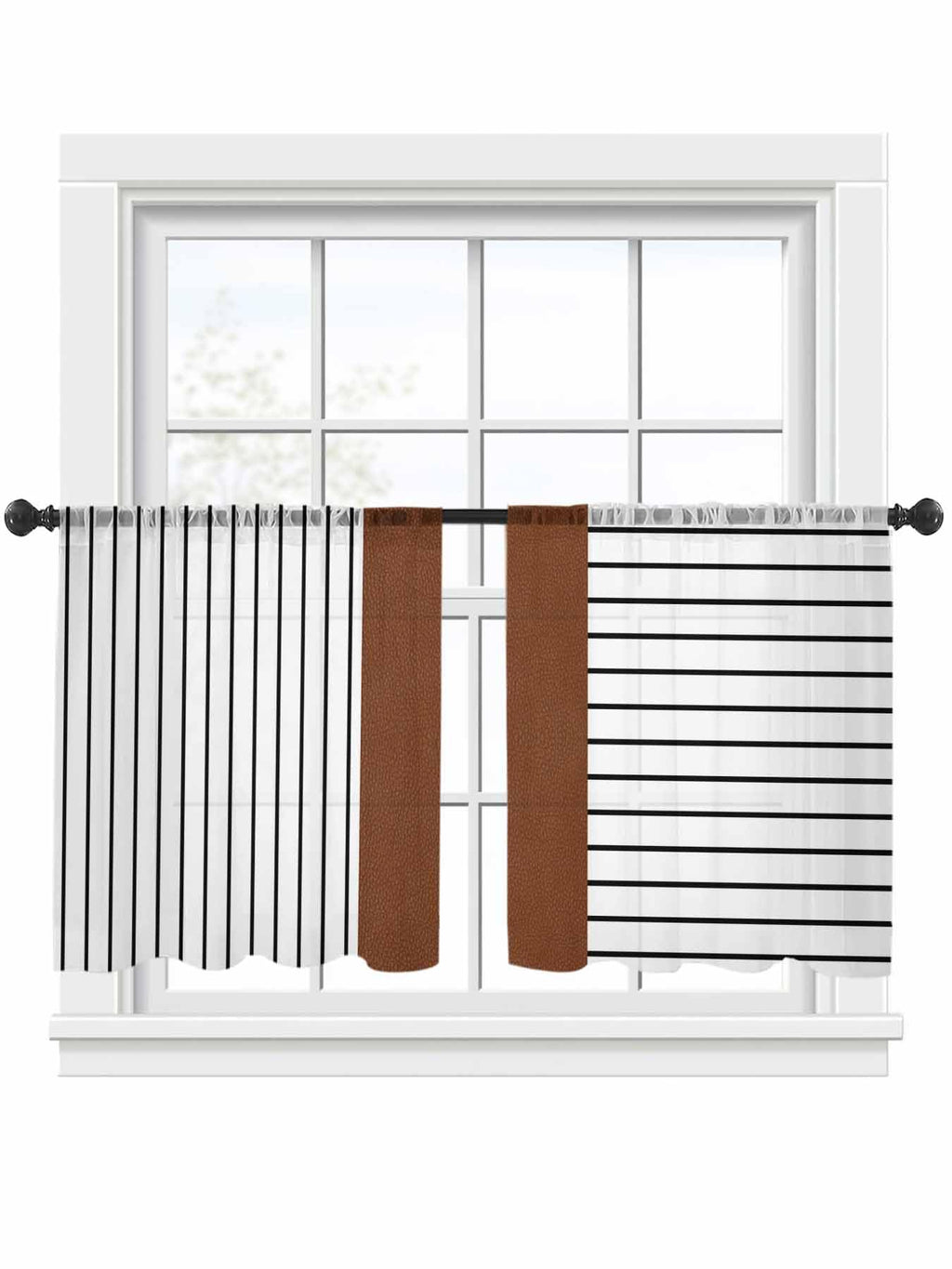 Brown Tribal Sheer Curtains, Set of Two
