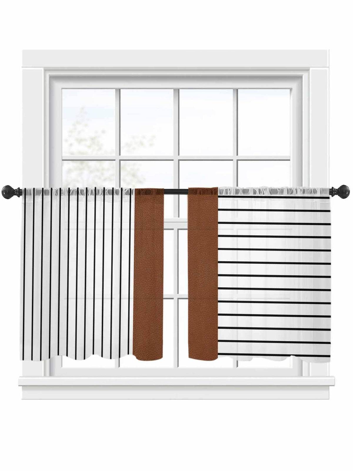 Brown Tribal Sheer Curtains, Set of Two