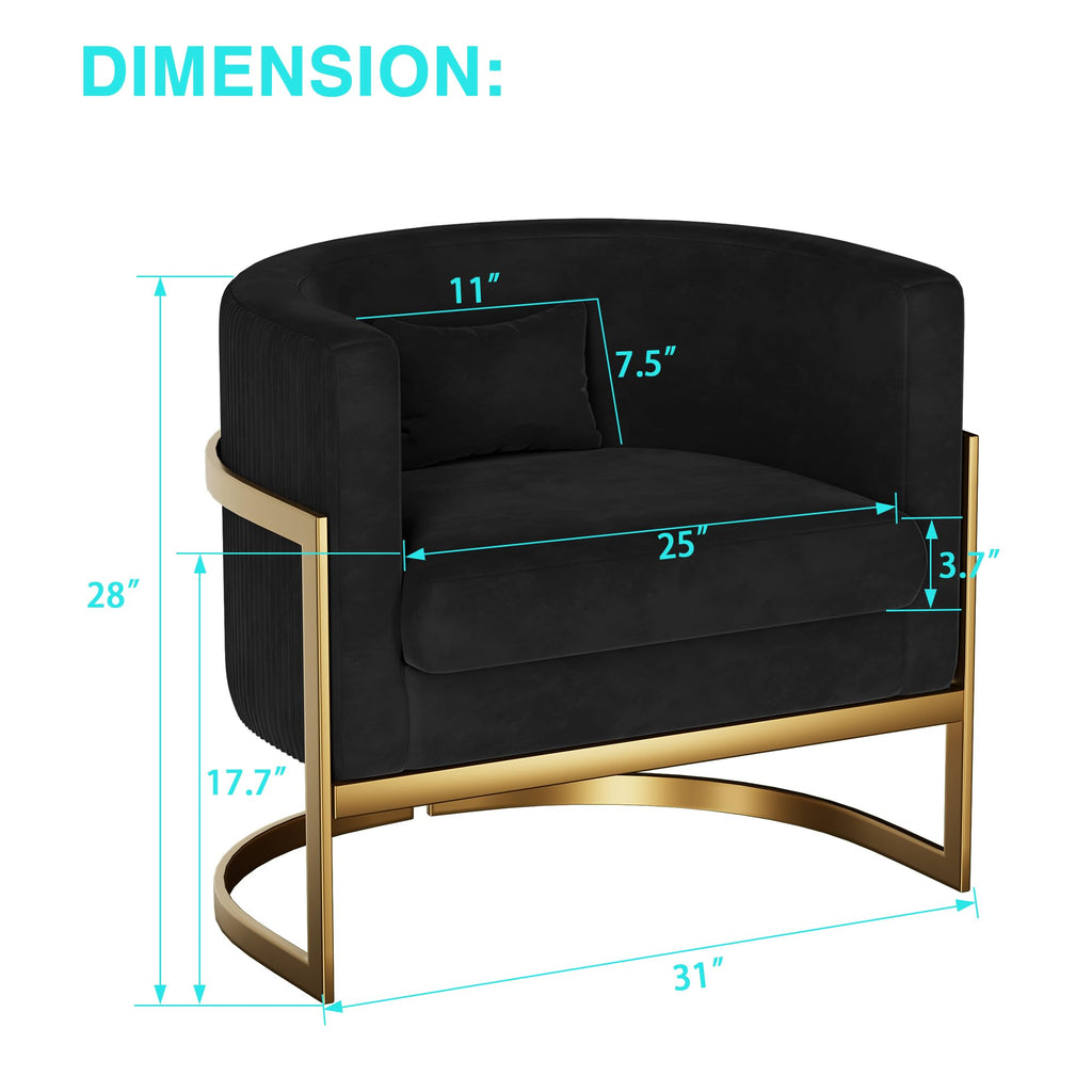 Velvet Accent Chair Ivory Modern Barrel Chair with Gold Legs