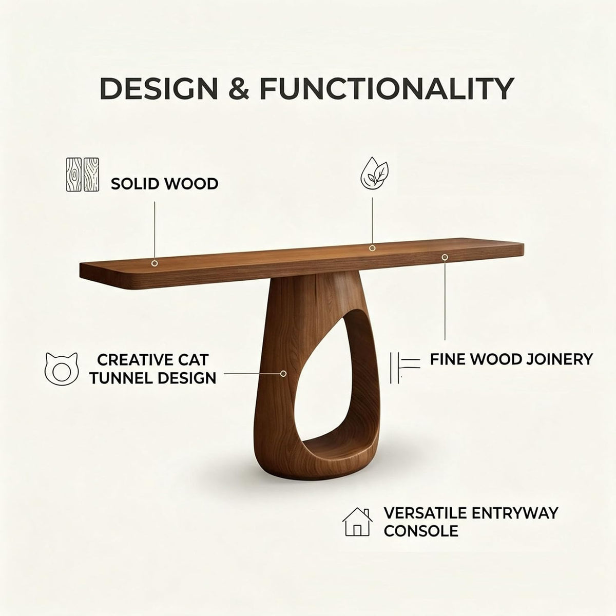 Slim Sculptural Wood Console Table