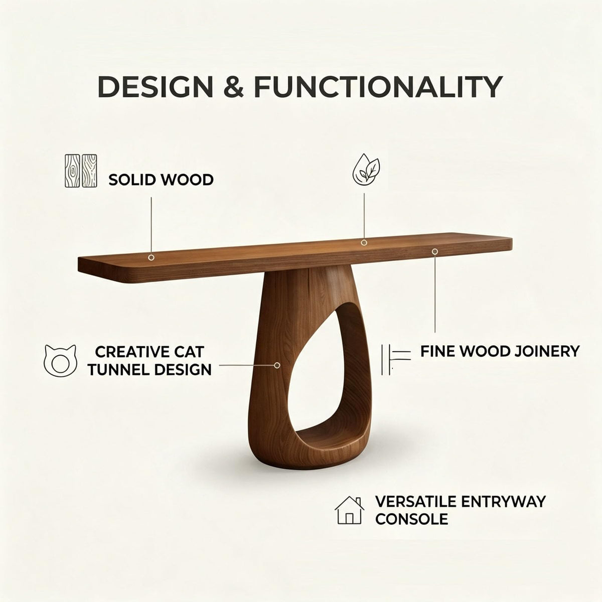Slim Sculptural Wood Console Table