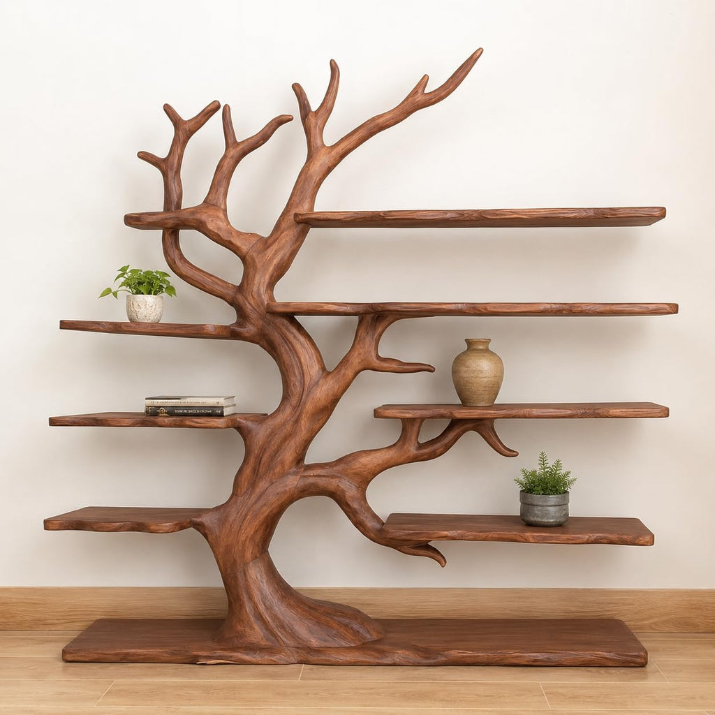 Tree Bookshelf, Handcrafted Natural Wood Tree Branch Wall Bookcase, Sculptural Floating Shelves for Living Room, Study and Home Library, Driftwood Decor