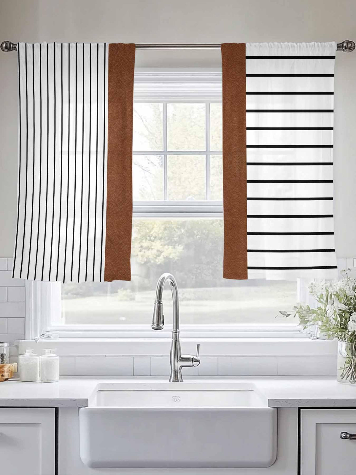 Brown Tribal Sheer Curtains, Set of Two