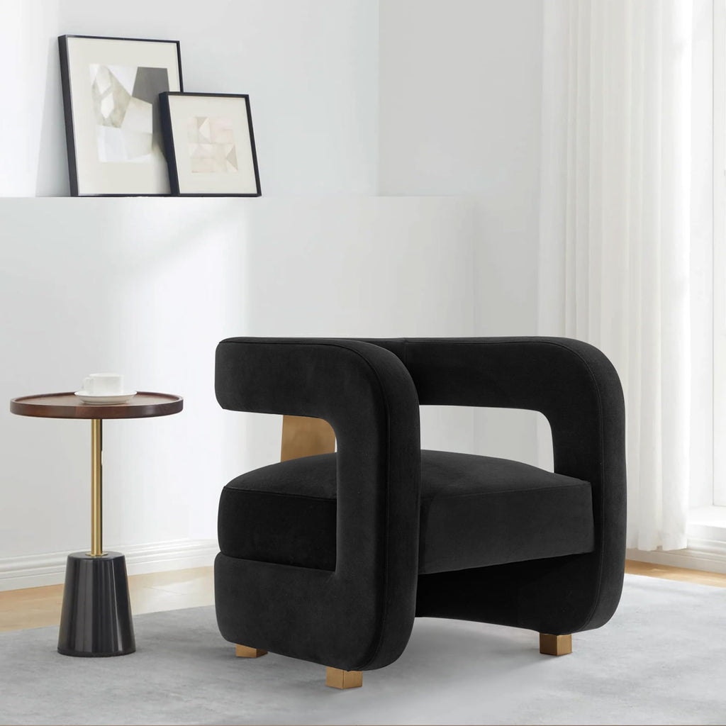 Manhattan Comfort Amirah Modern Velvet Accent Chairs with Geometric Floating Open