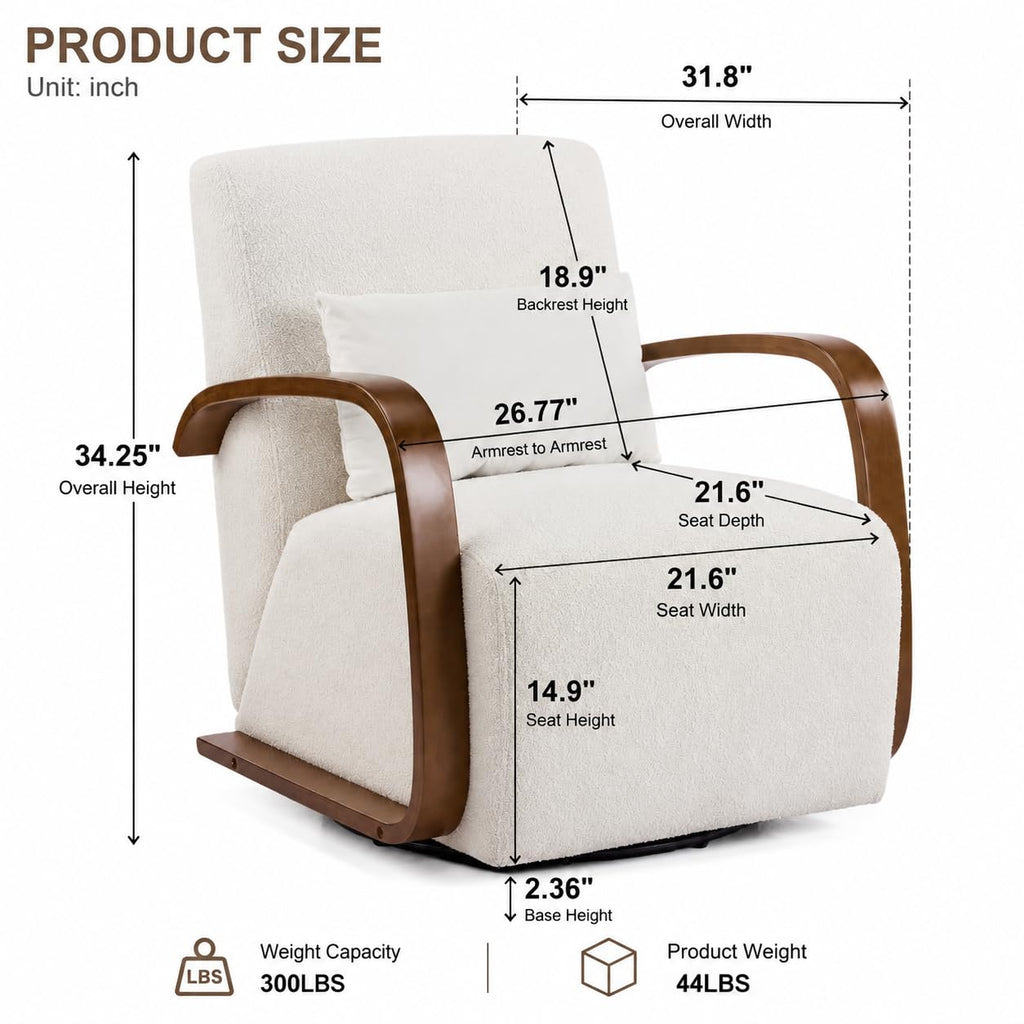 Oversized Boucle Accent Chair, Cream White Sherpa Wingback Chair
