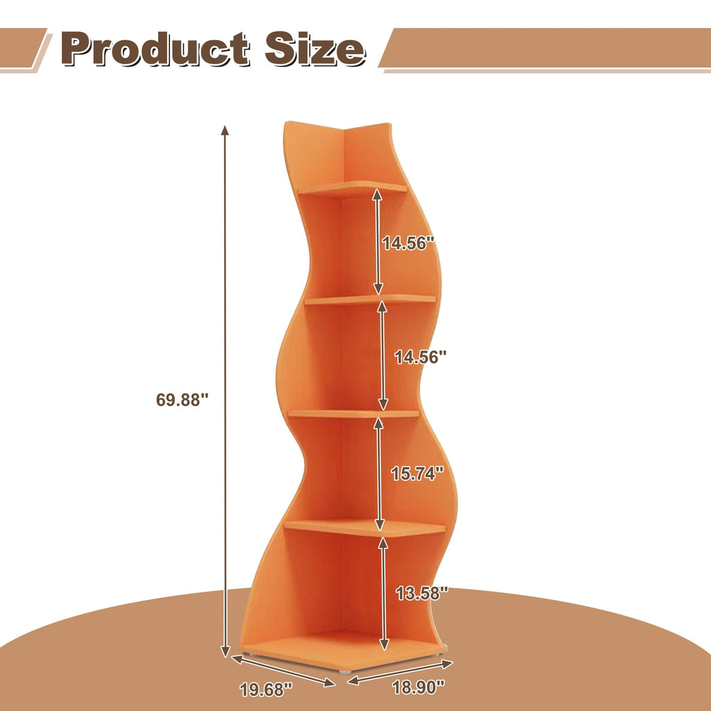 Bookcase Freestanding 71.3" Modern Book Case Display Shelf Tall Bookshelf with S-Shaped Pattern for Bedroom, Home Office, and Living Room, Black