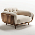 Modern Luxury White Upholstered One-Seat Sofa with Wood Trim Armchair