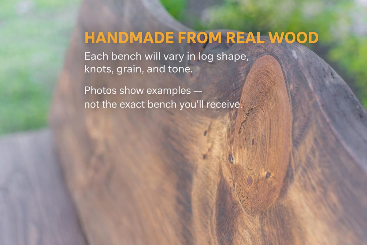 Rustic Log Live Edge Wooden Bench with Live Edge Slab Back Support (Natural Clear)