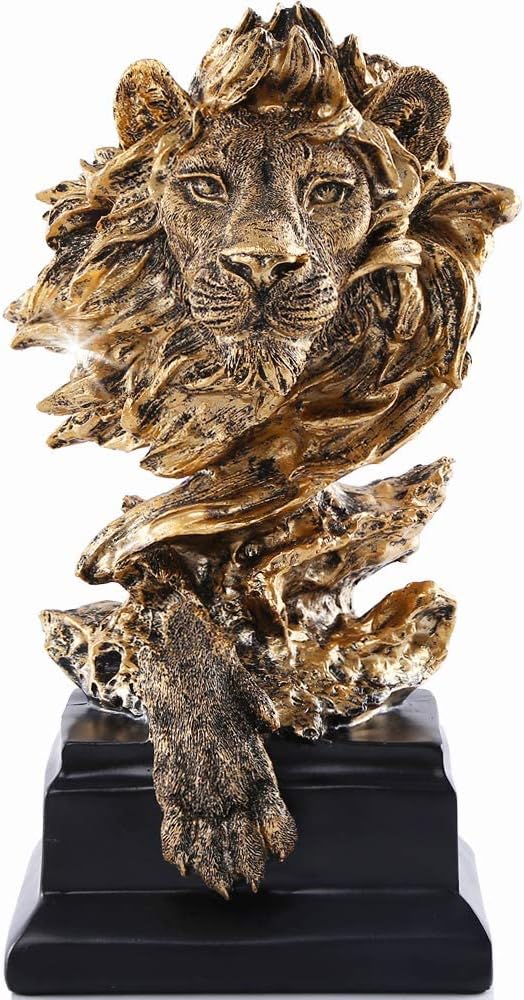 H&W Sandstone Lion Statue, The King of Beast, Collectible Figurines, Golden