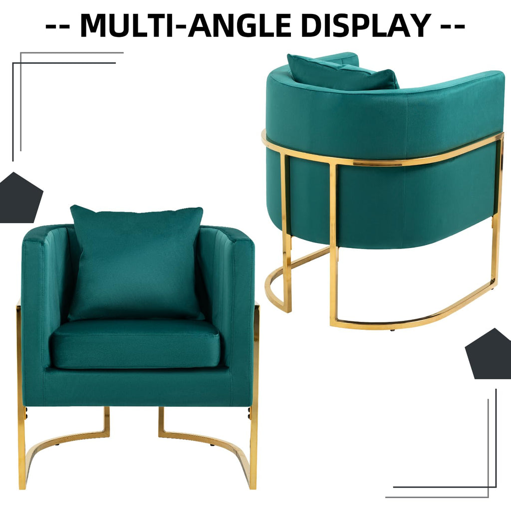 Velvet Barrel Accent Chair with Pillow