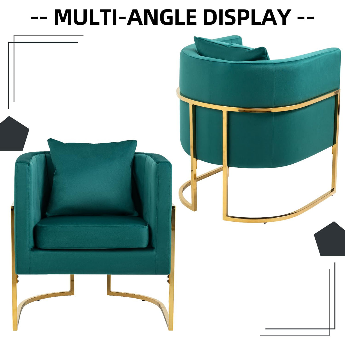 Velvet Barrel Accent Chair with Pillow