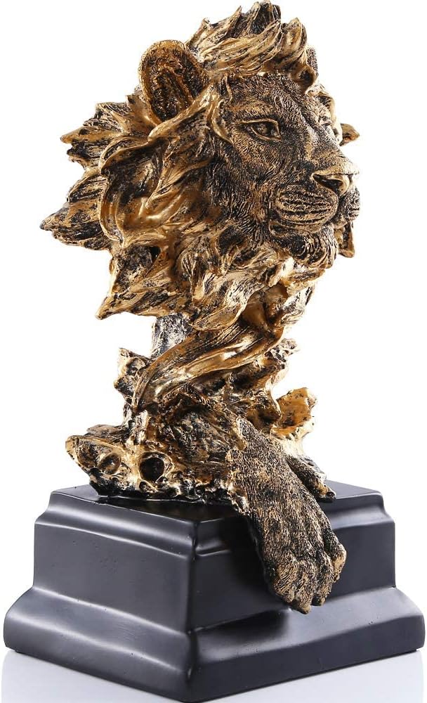 H&W Sandstone Lion Statue, The King of Beast, Collectible Figurines, Golden