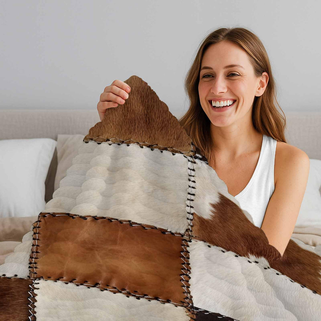 Cowhide-Inspired Flannel Throw Blanket