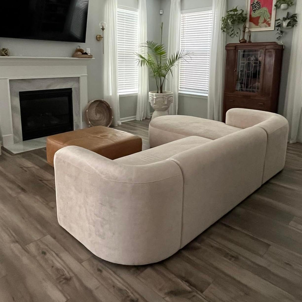 Acanva Mellow Modern Tight Curved Back Velvet Sofa, 4 Seater Modular