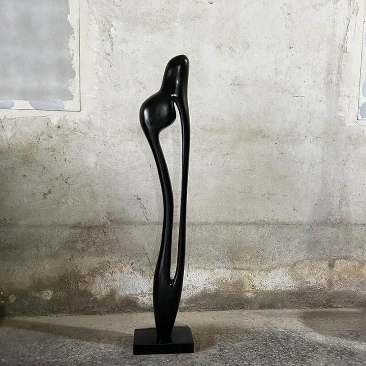 Black Abstract Wood Figure Sculpture, Modern Floor Art Decor, 53.1 Inch
