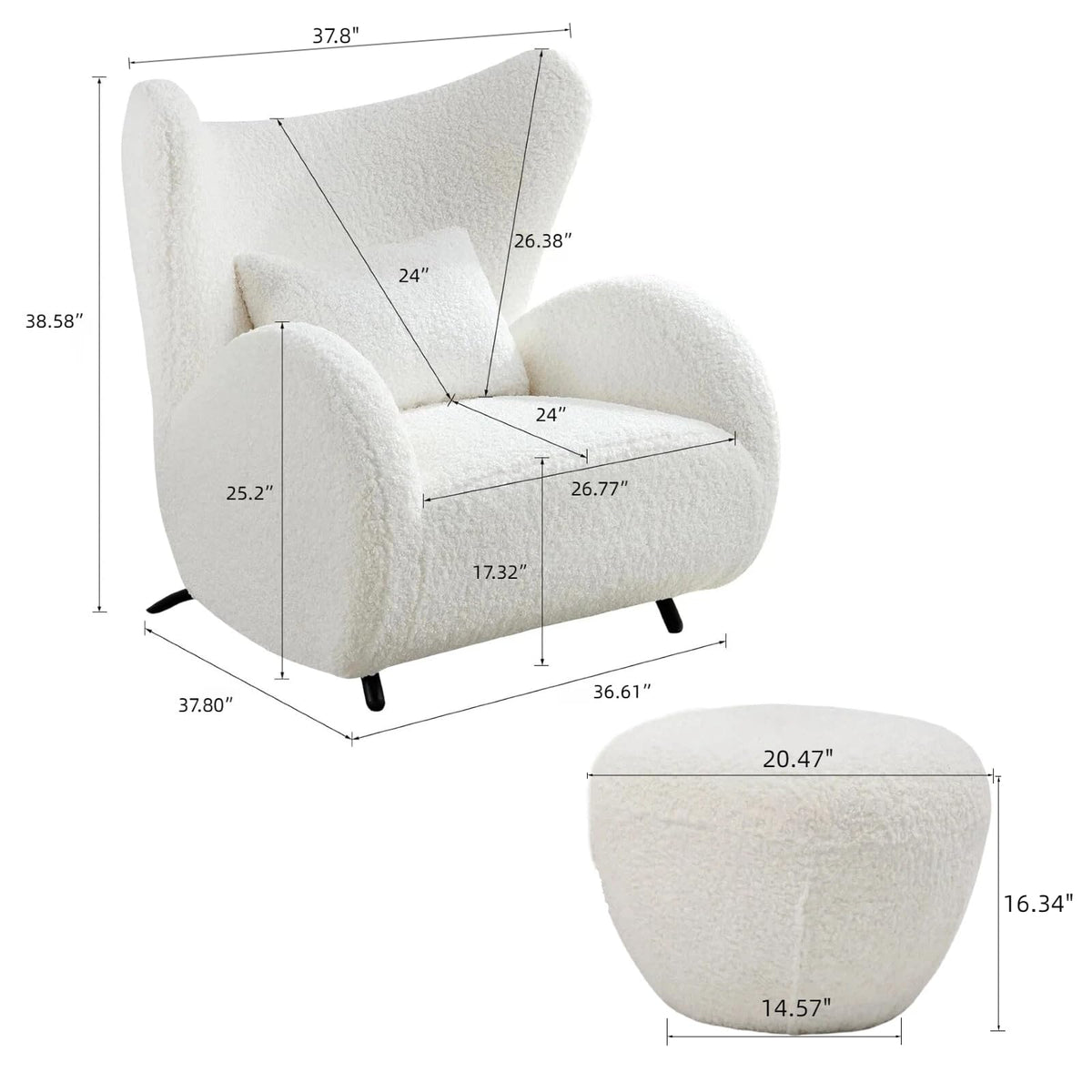 Oversized Boucle Accent Chair, Cream White Sherpa Wingback Chair