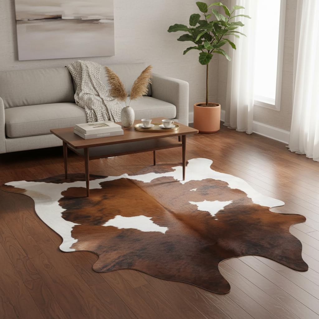 Premium 100% Genuine Cowhide Rug Large 5x7 Ft Leather Area Rug for Living Room