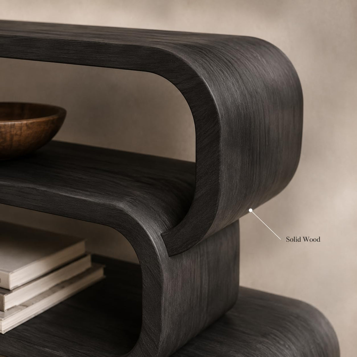 Sculptural Wood Bookshelf, Curved Solid Wood Bookcase for Living Room or Office, Modern Display Storage Shelf (Option 4)