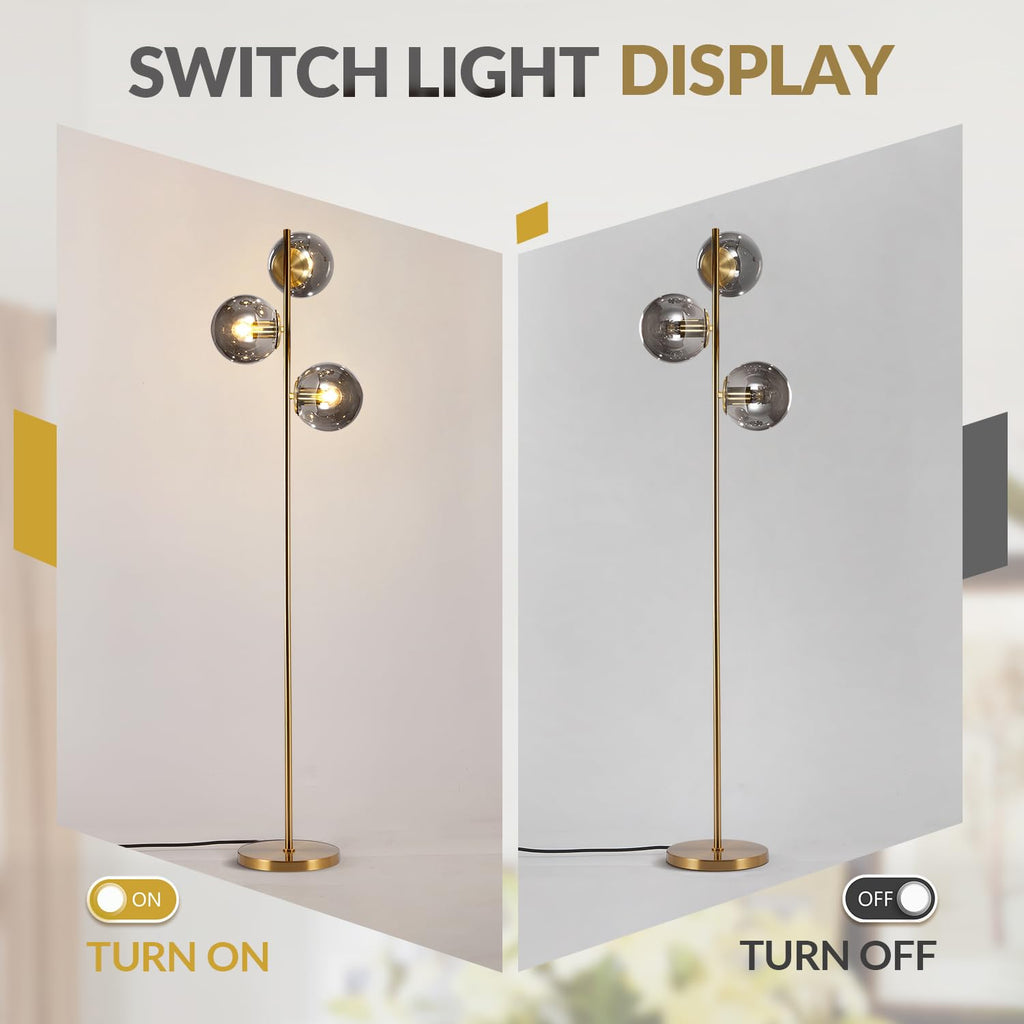 BOKT Gold 5-Light 67'' Tall Floor Lamp Smoked Glass Globes Standing Lamp