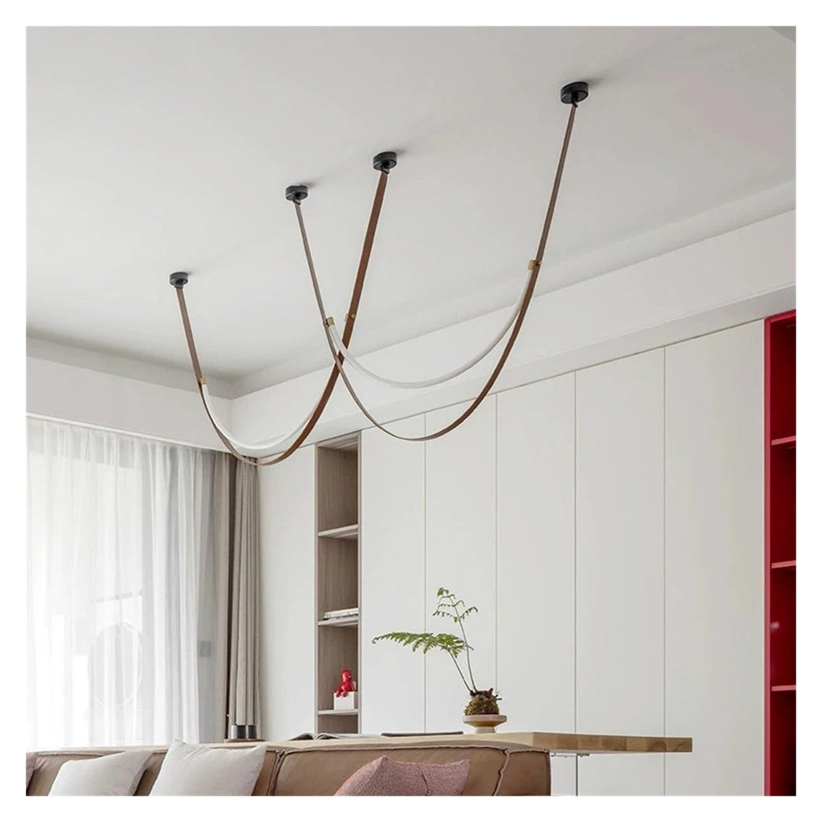 Leather Nordic Modern Hanging Pendant Lamp Minimalist Line Design Led Light Home